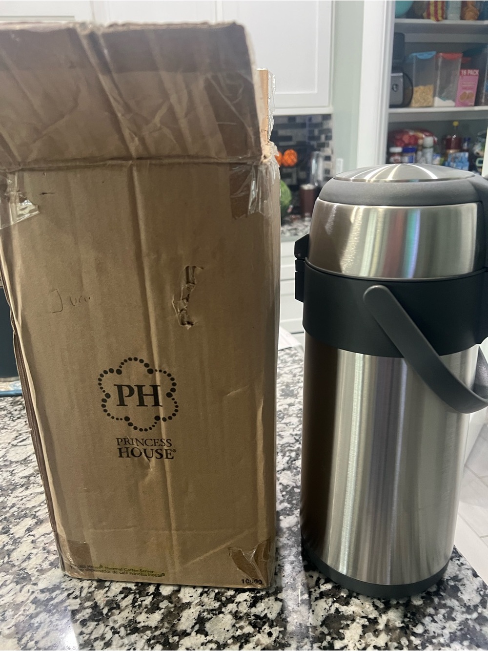 Princess House Stainless Steel Thermos with Black Handle